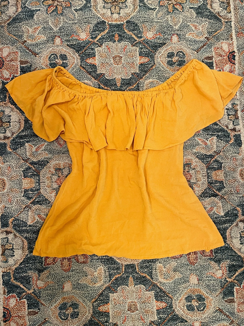 Forever 21 Mustard Yellow Smocked Off-Shoulder Top